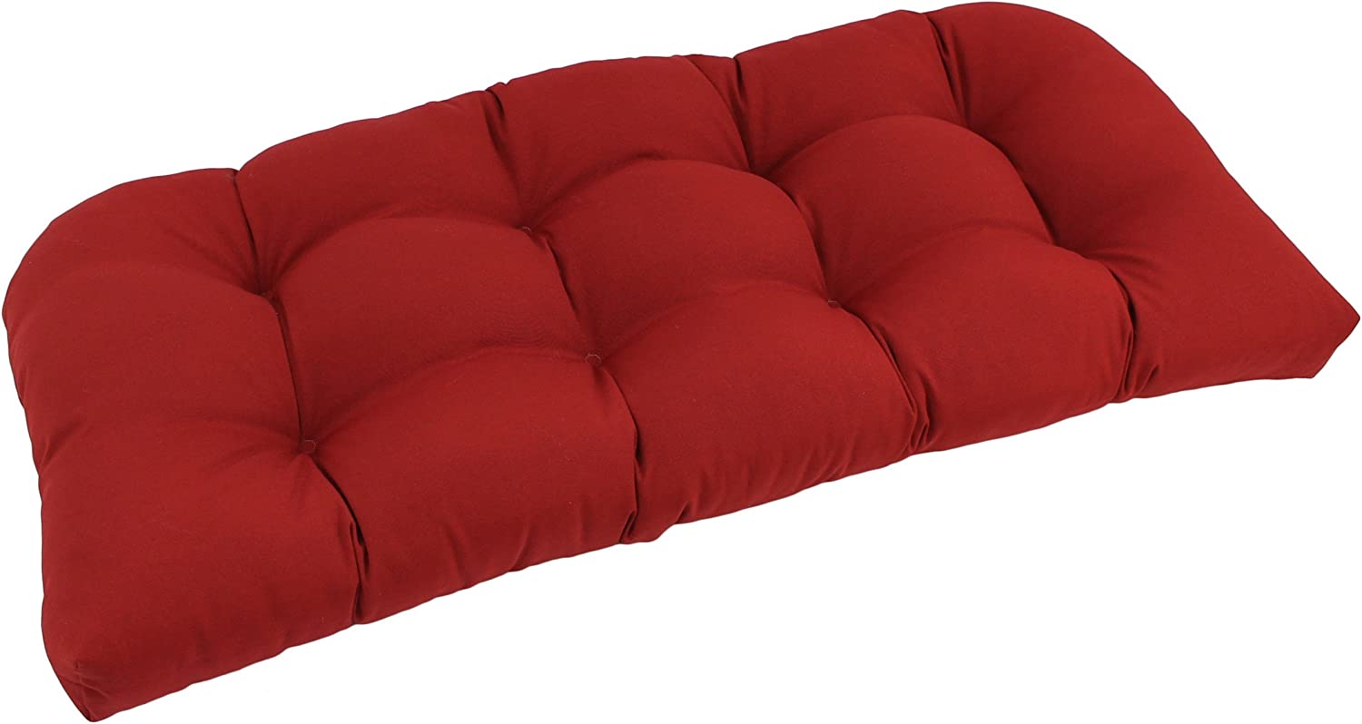 Twill, red rectangular dimpled love seat cushion for patio